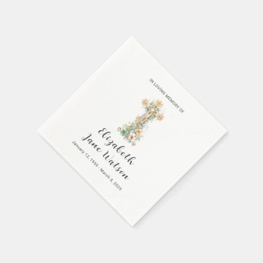 Serviette En Papier Réception Funéraire En Mémoire Amoureuse Croix Flo (Coin)