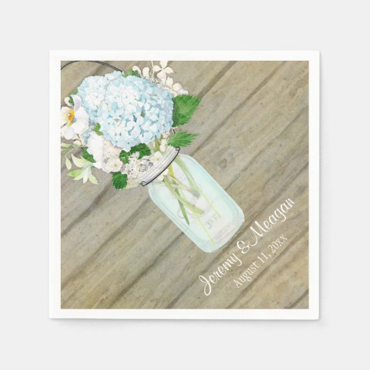 Serviette En Papier Réception rustique Pays Mason Jar Blue Hydrangeas (Devant)