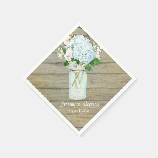 Serviette En Papier Réception rustique Pays Mason Jar Blue Hydrangeas (Coin)