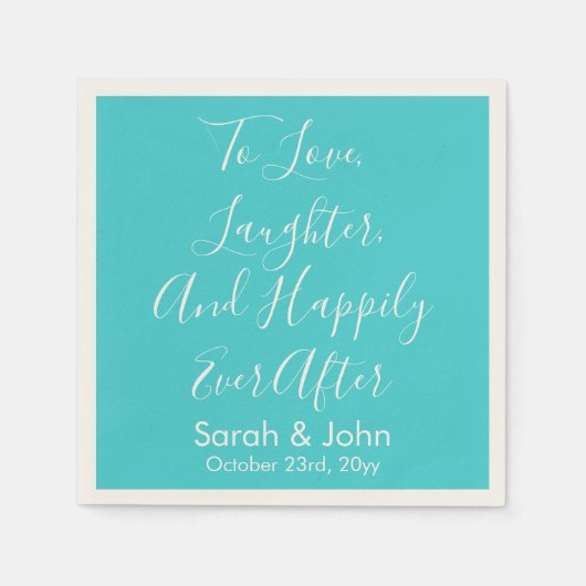 Serviette En Papier Réception Turquoise Personnalisée De Mariage De Sc (Devant)