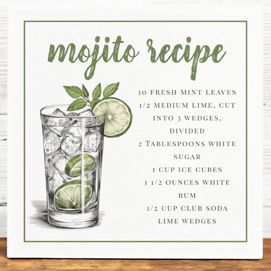 Serviette En Papier Recette de boisson cocktail Mojito / Fête d'été