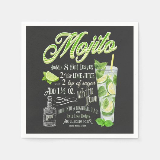 Serviette En Papier Recette de cocktail Mojito (Devant)