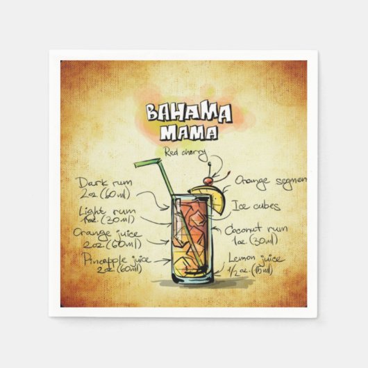 Serviette En Papier Recette Drink Bahama Mama Bartender (Devant)