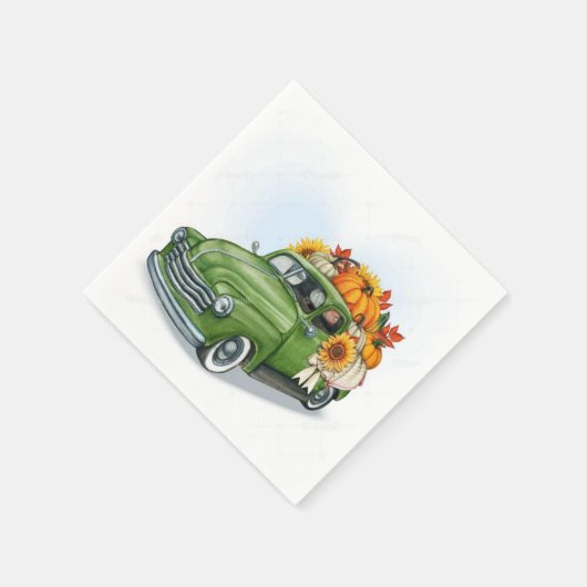 Serviette En Papier Récolte d'automne dans un camion vert (Coin)