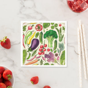 Serviette En Papier Récolte de légumes et d'herbes sur le blanc