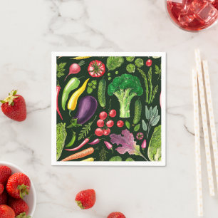 Serviette En Papier Récolte de légumes et d'herbes sur le noir