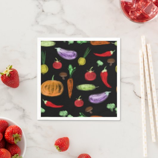 Serviette En Papier Récolte légumes tomate poivre carottes champignon (En situation)