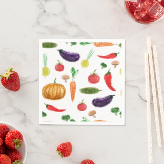 Serviette En Papier Récolte légumes tomate poivre carottes champignon (En situation)