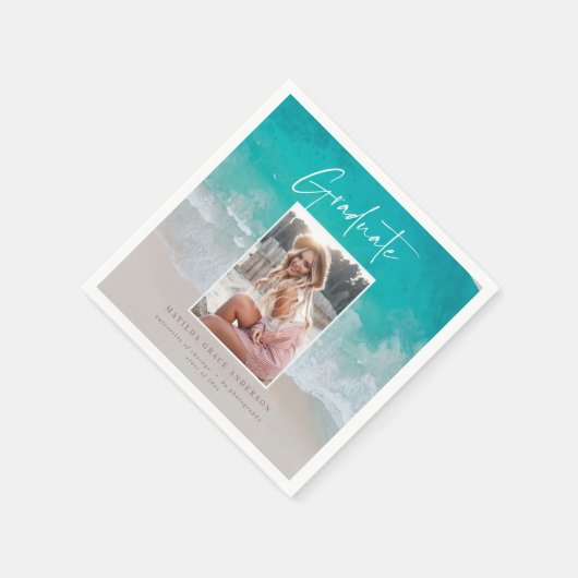 Serviette En Papier Récolte photo moderne script plage océan (Coin)