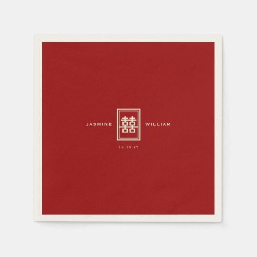 Serviette En Papier Rectangle classique Double Bonheur Mariage chinois (Devant)