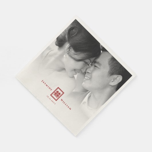 Serviette En Papier Rectangle Double Bonheur Mariage chinois photo (Coin)