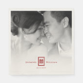 Serviette En Papier Rectangle Double Bonheur Mariage chinois photo (Devant)