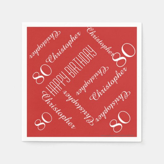 Serviette En Papier Red 80th Birthday Party Répéter le nom, papier (Devant)