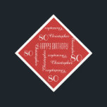 Serviette En Papier Red 80th Birthday Party Répéter le nom, papier<br><div class="desc">CHOISISSEZ VOTRE COULEUR et créez votre propre serviette en papier élégante et personnalisée pour une fête du 80e anniversaire ou toute autre occasion. Le nom et l'âge se répètent en blanc. Ce style est par défaut un arrière - plan rouge, mais vous pouvez facilement sélectionner une autre couleur arrière -...</div>