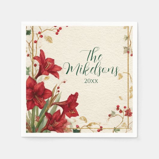 Serviette En Papier Red Amaryllis Noël rustique (Devant)