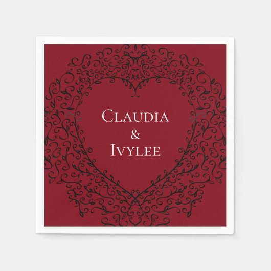 Serviette En Papier Red and Black Heart Gothic Wedding Napkins (Devant)