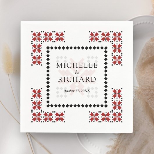 Serviette En Papier Red and Black Ukrainian Embroidery Wedding