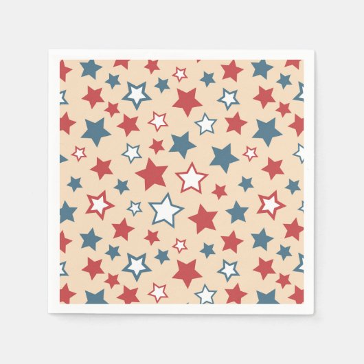 Serviette En Papier Red and Blue Stars, 4th of July, Beige Background (Devant)