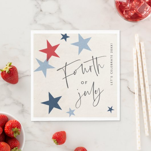 Serviette En Papier Red and Blue Stars American 4 juillet Party (En situation)