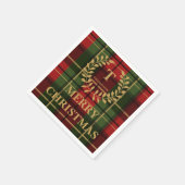 Serviette En Papier Red And Green Christmas Plaid Custom Monogram (Coin)