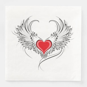Serviette En Papier Red Angel Coeur avec ailes