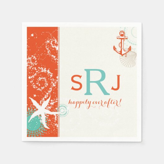 Serviette En Papier Red Aqua Ivory Nautical Beach Mariage (Devant)