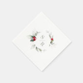 Serviette En Papier Red Berries Holiday Chevaucher son et son monogram (Coin)