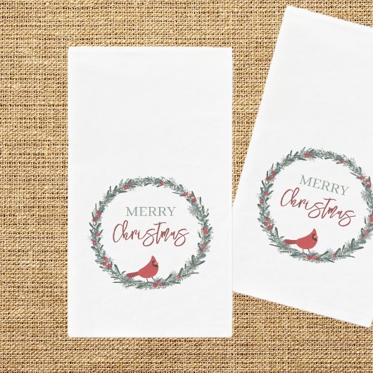 Serviette En Papier Red Berries Wreath and Red Cardinal Christmas