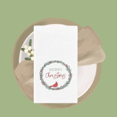 Serviette En Papier Red Berries Wreath and Red Cardinal Christmas 