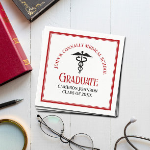 Serviette En Papier Red Black Médicale School Custom Graduation Party
