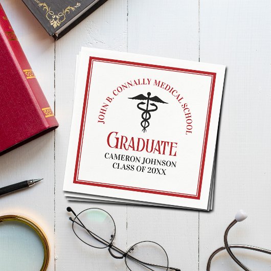 Serviette En Papier Red Black Médicale School Custom Graduation Party