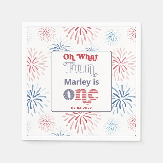 Serviette En Papier Red Blue 4 juillet Feu d'artifice 1er fête d'anniv (Devant)