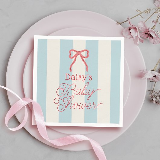 Serviette En Papier Red Bow & Blue Stripes Baby Shower