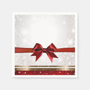 Serviette En Papier Red Bow & Gold White Sparkel Holiday Party