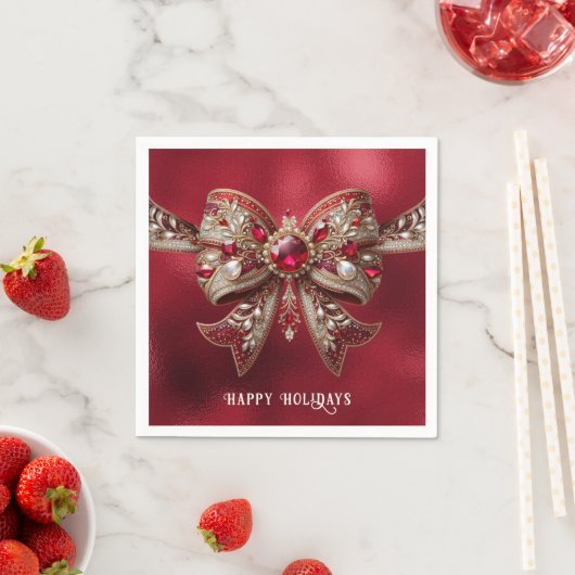 Serviette En Papier Red Bow Holiday Napkin (En situation)