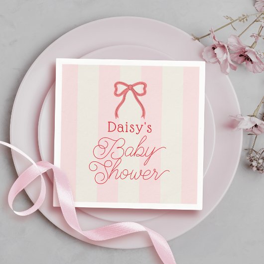 Serviette En Papier Red Bow & Pink Stripes Baby Shower