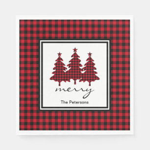 Serviette En Papier Red Buffalo Check Pine Trees Personnalisé