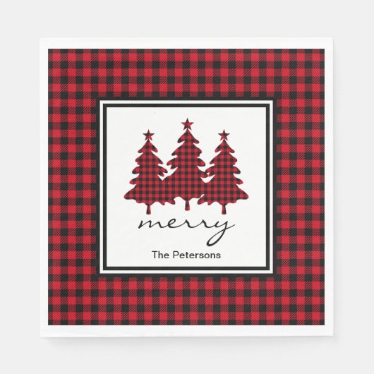 Serviette En Papier Red Buffalo Check Pine Trees Personnalisé (Devant)