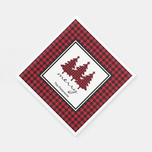 Serviette En Papier Red Buffalo Check Pine Trees Personnalisé (Coin)