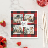 Serviette En Papier Red Buffalo Plaid & Collage Photo Avec Initiale (En situation)