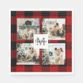 Serviette En Papier Red Buffalo Plaid & Collage Photo Avec Initiale (Devant)
