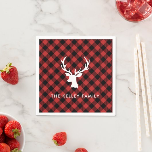 Serviette En Papier Red Buffalo Plaid Deer Head White Custom (En situation)
