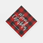 Serviette En Papier Red Buffalo Plaid & Joyeux Noël|Nom personnel (Coin)