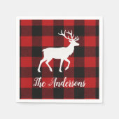 Serviette En Papier Red Buffalo Plaid & Reindeer | Personal Name Gift (Devant)
