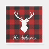 Serviette En Papier Red Buffalo Plaid & White Deer | Nom personnel Nap (Devant)