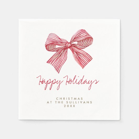 Serviette En Papier Red Candy Stripe Bow Fête Personnalisée (Devant)