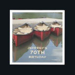 Serviette En Papier Red Canoes 70th Birthday Party Nom Papier<br><div class="desc">Quelle merveilleuse serviette personnalisée pour une fête d'anniversaire, ou toute autre occasion. Notre photo colorée de trois canoës rouges et leur reflet dans un lac décore cette unique et amusante fête d'anniversaire Papier Napkin. Bien que la valeur par défaut indique "70e anniversaire", vous pouvez facilement modifier le texte pour le...</div>