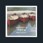 Serviette En Papier Red Canoes 70th Birthday Party Nom Papier<br><div class="desc">Quelle merveilleuse serviette personnalisée pour une fête d'anniversaire, ou toute autre occasion. Notre photo colorée de trois canoës rouges et leur reflet dans un lac décore cette unique et amusante fête d'anniversaire Papier Napkin. Bien que la valeur par défaut indique "70e anniversaire", vous pouvez facilement modifier le texte pour le...</div>