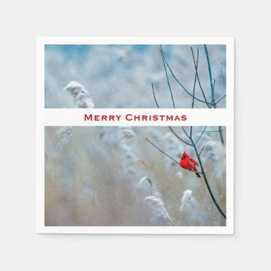 Serviette En Papier Red Cardinal dans Winter Nature Photo de Christmas (Devant)