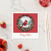 Serviette En Papier Red Cardinal with Holly Berries (En situation)